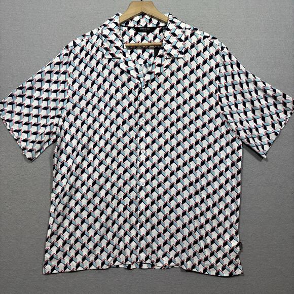 Kenneth Cole Button Shirt L Geometric Diamond Retro Print Bold Statement New - Picture 1 of 7